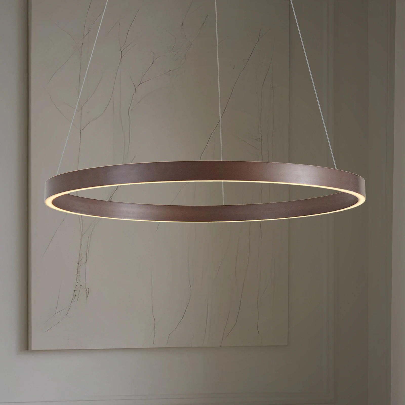Żyrandol LED Lucande Yonam, Ø 80 cm, 1-punktowa, brązowa, CCT
