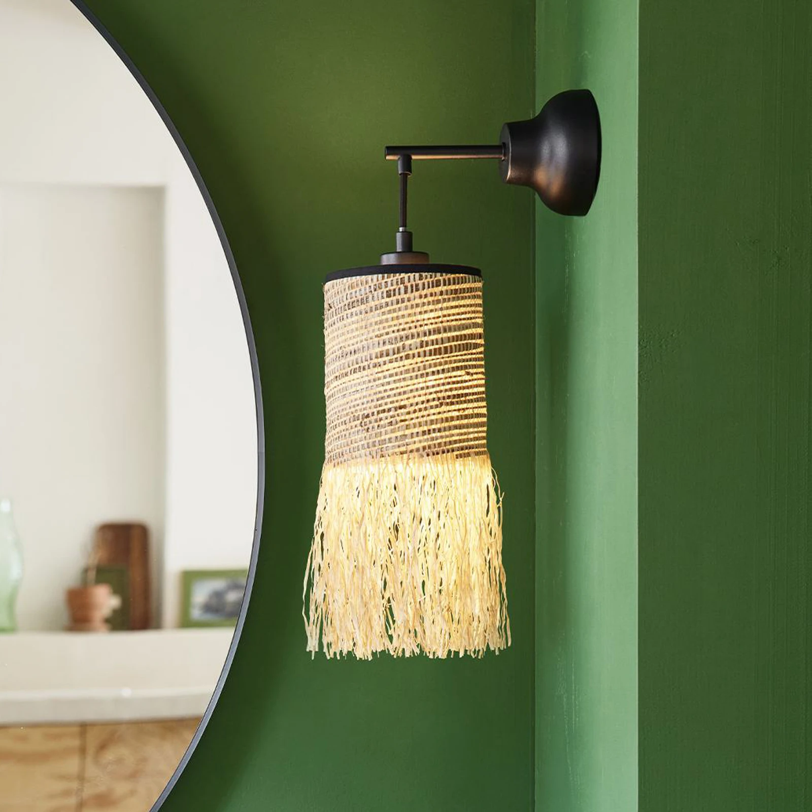 MARKET SET lampa ścienna Formentera, brązowy Wysokość 47 cm, włókno palmowe