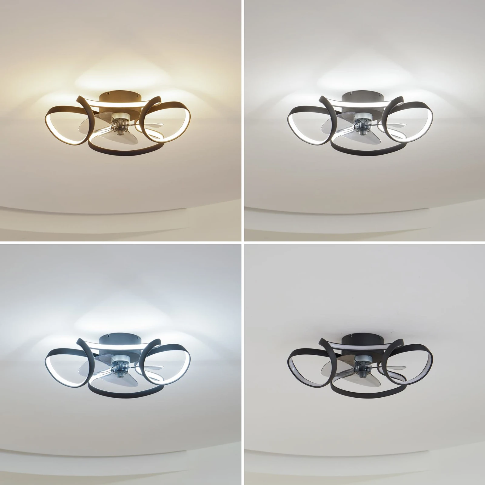 Wentylator sufitowy LED Lomata, czarny, cichy, Ø 23 cm