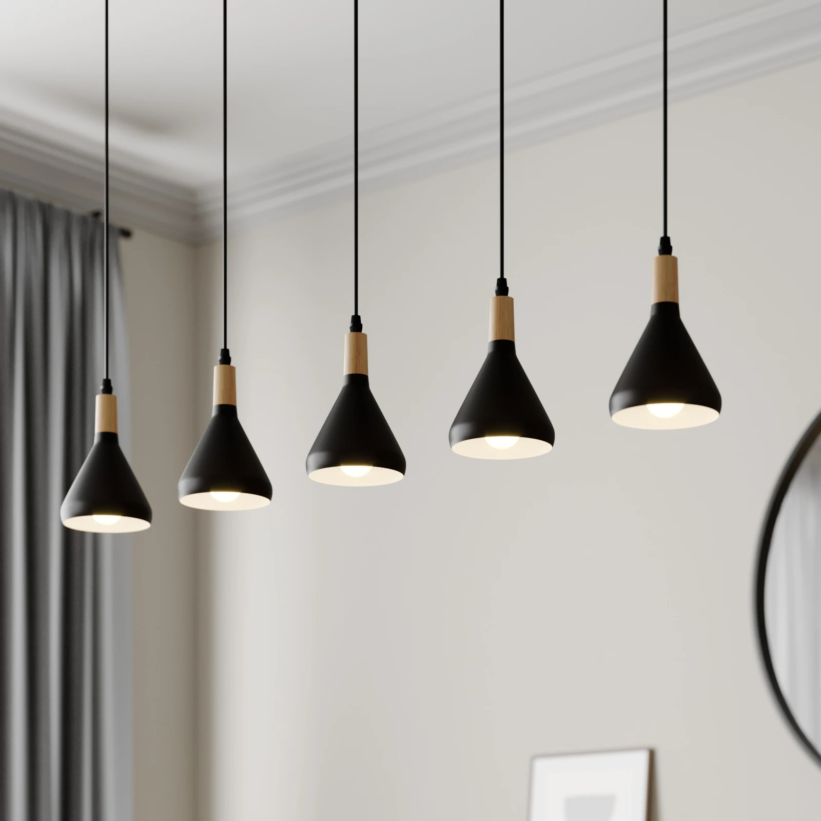 Lampa wisząca Lindby Arina, 100 cm, czarna, 5-punktowa
