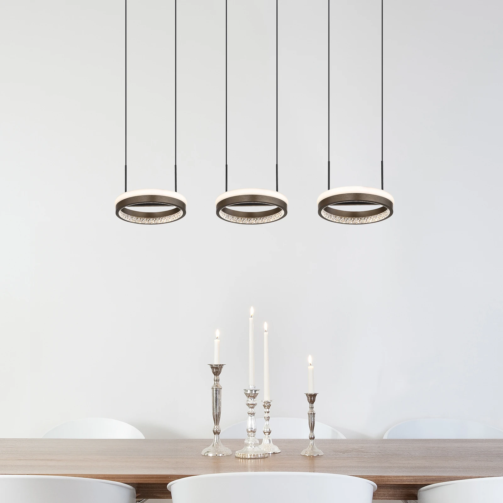 Lampa wisząca Della LED, długość 82 cm, ciemnoszary, metal, 3-punktowa