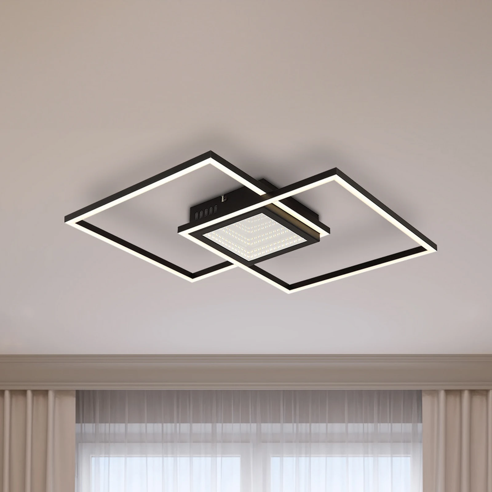 Lampa sufitowa LED Saunders, długość 43 cm, czarna, efekt 3D