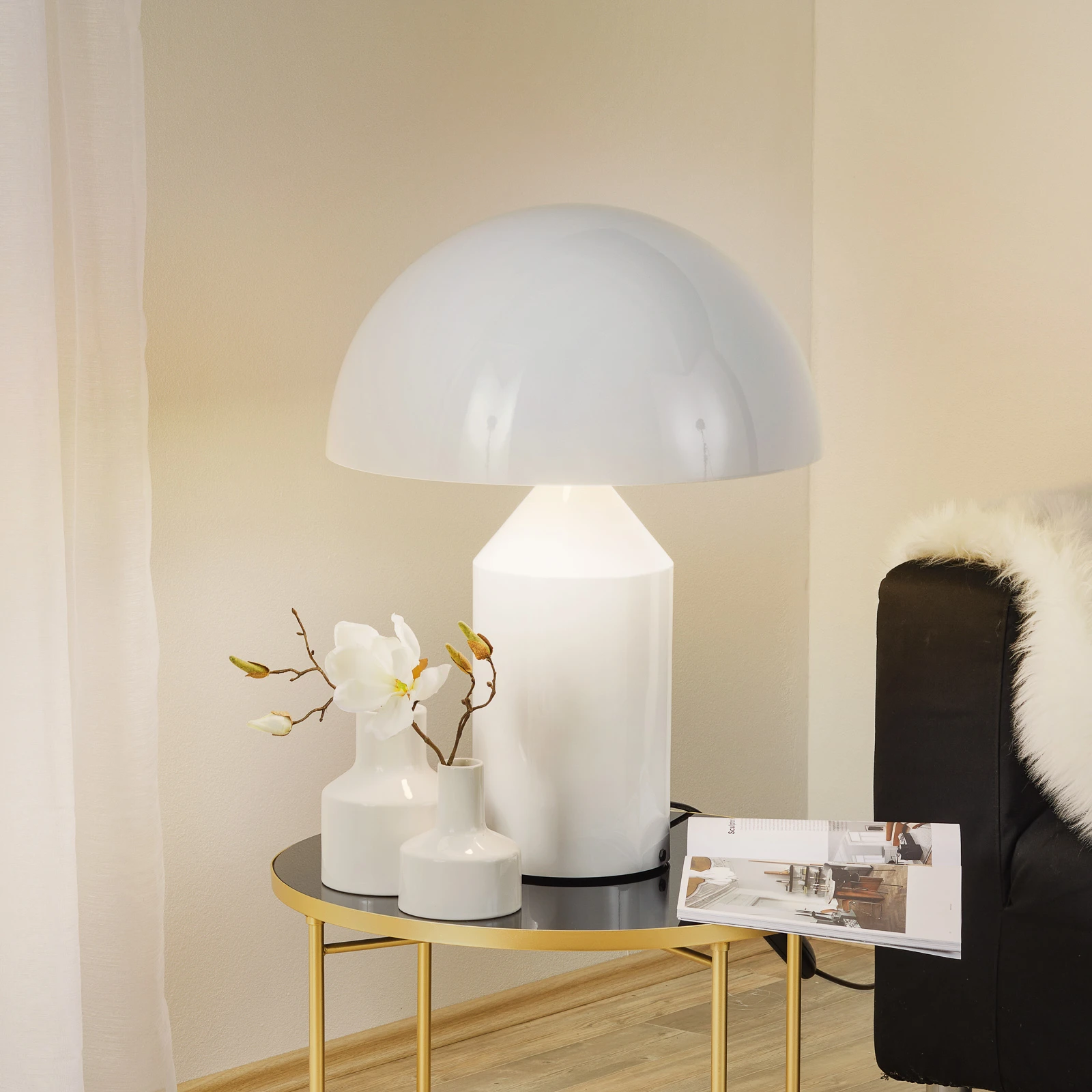 Oluce Atollo lampa stołowa ze ściemnianiem Ø50cm biała