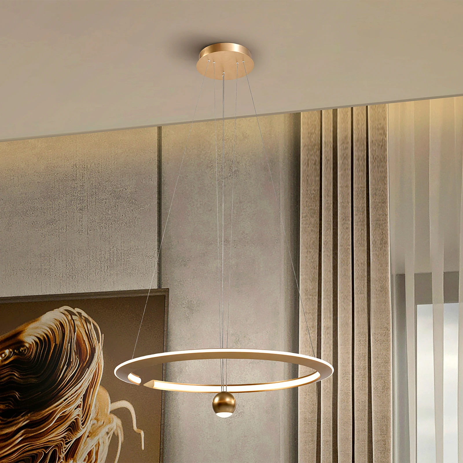 Lampa wisząca LED Orane w kolorze złotym, z regulacją wysokości, Ø 60 cm