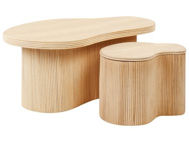 Zestaw 2 stolików kawowych SALANTI Rattan Naturalny ze schowkiem
