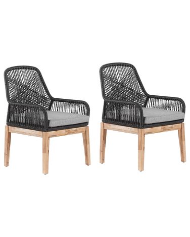 Zestaw 2 krzeseł ogrodowych z poduszkami OLBIA Materiał syntetyczny Czarny
