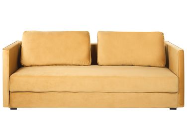Sofa rozkładana dla 3 osób EKSJO Welur Musztardowy ze schowkiem
