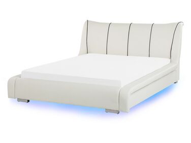 Łóżko wodne z oświetleniem LED Skóra naturalna NANTES 140 x 200 cm Złamana biel