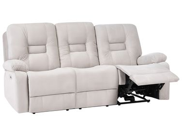 Sofa z elektryczną funkcją relaksu dla 3 osób BERGEN Welur Jasnobeżowy Z portem USB