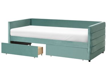 Łóżko dzienne z szufladami Welur MARRAY 90 x 200 cm Miętowy