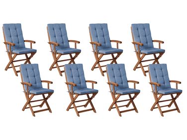 Zestaw 8 krzeseł ogrodowych z poduszkami MAUI PREMIUM Drewno akacjowe Niebieski