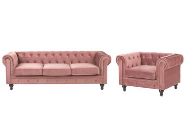 Komplet wypoczynkowy dla 4 osób CHESTERFIELD Welur Różowy