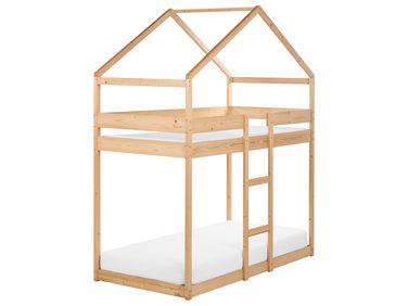 Łóżko piętrowe Domek Drewno sosnowe LABATUT 90 x 200 cm Jasnobrązowy