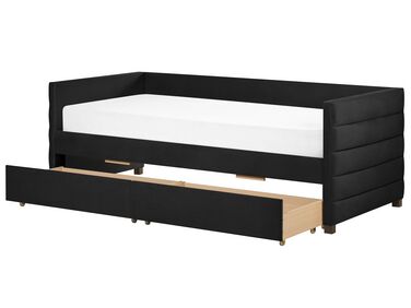 Łóżko dzienne z szufladami MARRAY Welur Czarny 90 x 200 cm