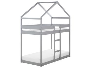 Łóżko piętrowe Domek Drewno sosnowe LABATUT 90 x 200 cm Szary
