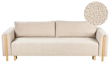 Sofa rozkładana dla 3 osób KVAM Boucle Jasnobeżowy ze schowkiem