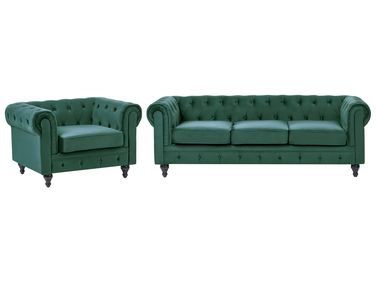Komplet wypoczynkowy dla 4 osób CHESTERFIELD Welur Szmaragdowy