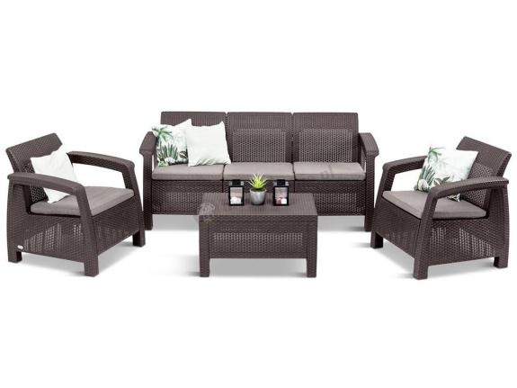 Brązowa sofa i fotele do ogrodu Corfu Set Max Curver