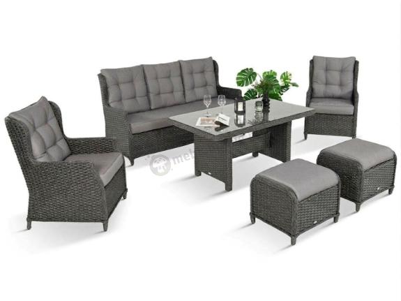 Komplet mebli z technorattanu dla 7 osób ze stołem 145x85 Fiorento - Antracite