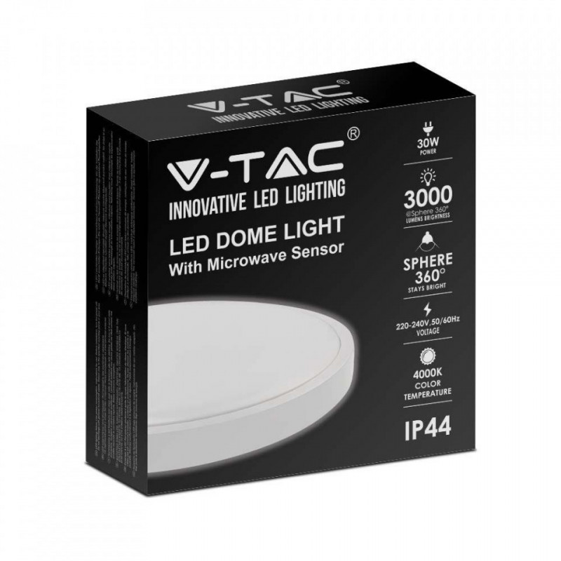 30W Led Dome Light With Microwave Sensor 4000K Round,White Frame Ip44