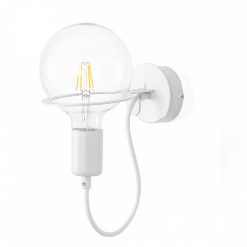 Biała Lampa Ścienna Loft Metal Wall Kinkiet Z Białym Przewodem I Żarówką Led 4W Kolorowe Kable