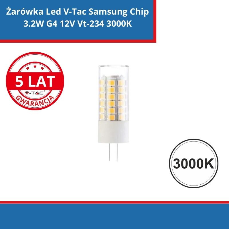 Żarówka Led V-Tac Samsung Chip 3.2W G4 12V Vt-234 3000K 385Lm 5 Lat Gwarancji
