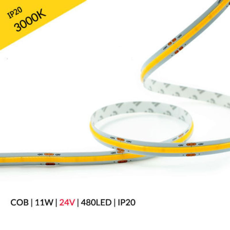 Taśma Led 24V / Cob / 11W / 480Led / Ip20 / 3000 +/-100K / 95Lm/W / Ra 90 / 8Mm / 8M