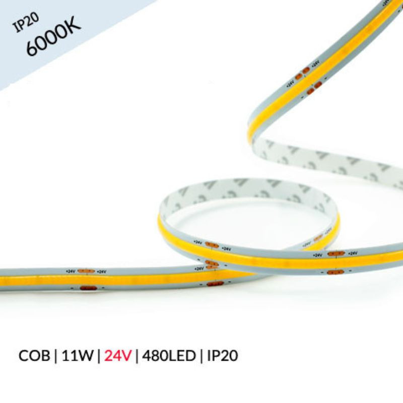 Taśma Led 24V / Cob / 11W / 480Led / Ip20 / 6000 +/-100K / 100Lm/W / Ra 90 / 8Mm / 5M