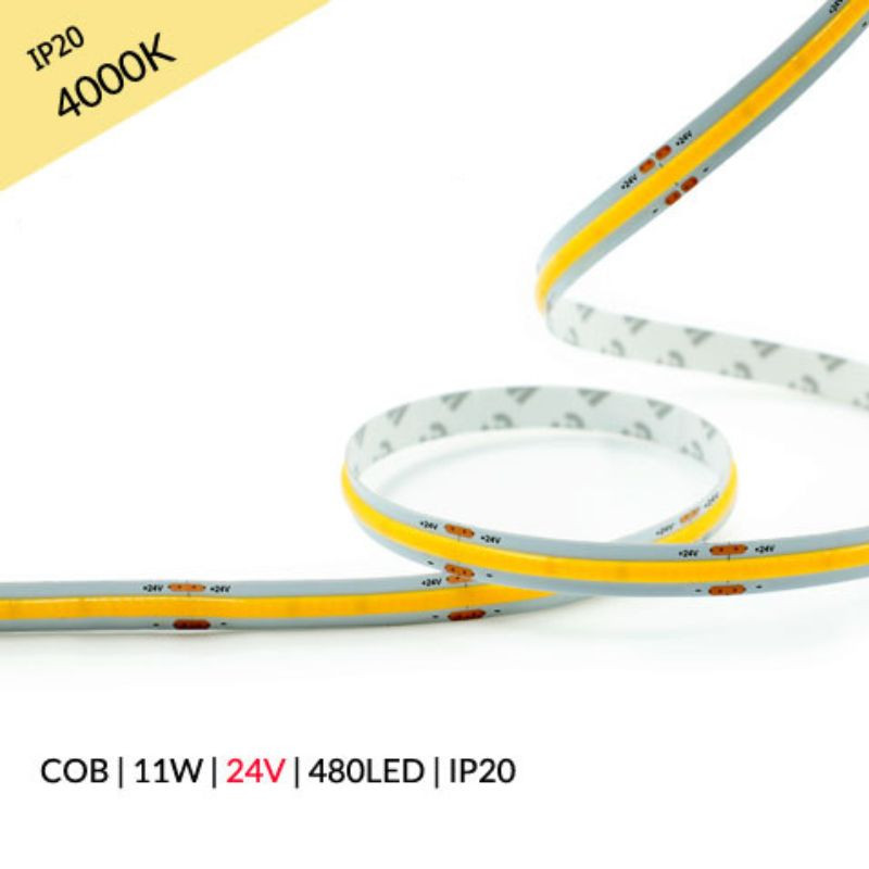 Taśma Led 24V / Cob / 11W / 480Led / Ip20 / 4000 +/-100K / 100Lm/W / Ra 90 / 7M / 8Mm