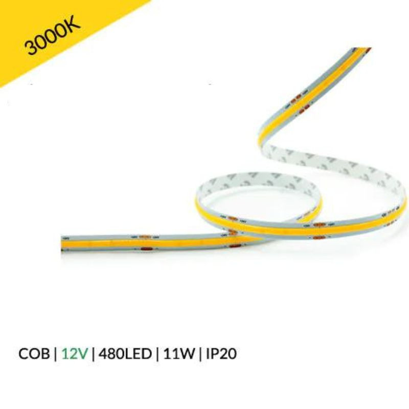 Taśma Led 12V / Cob / 11W / 480Led / Ip20 / 3000K / 95Lm/W / Ra 90 / 8Mm / 6Mb