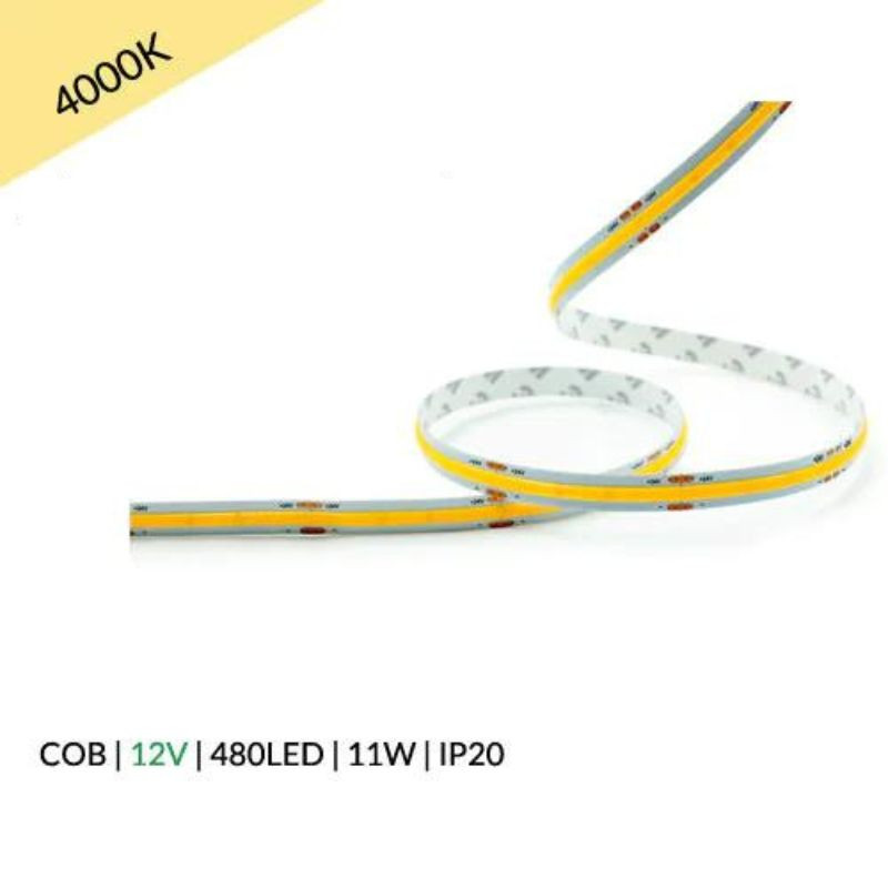 Taśma Led 12V / Cob / 11W / 480Led / Ip20 / 4000K / 100Lm/W / Ra 90 / 8Mm / 15Mb
