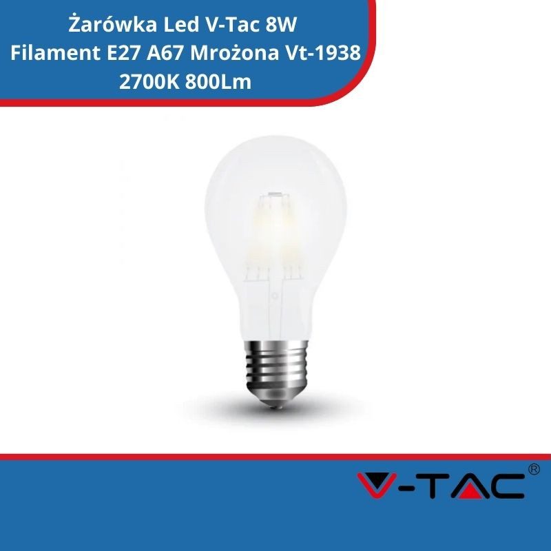 Żarówka Led V-Tac 8W Filament E27 A67 Mrożona Vt-1938 2700K 800Lm