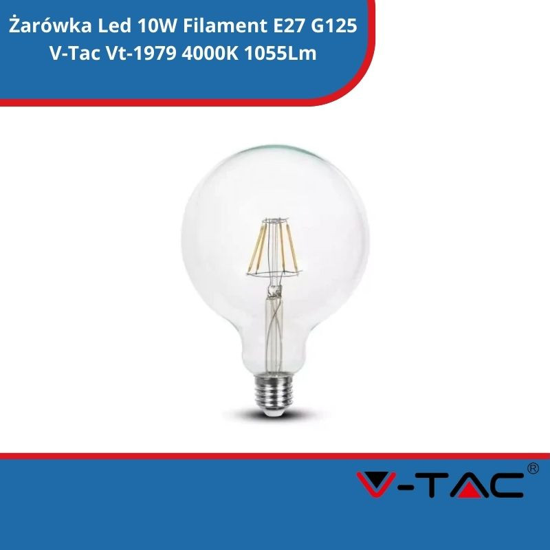 Żarówka Led 10W Filament E27 G125 V-Tac Vt-1979 4000K 1055Lm