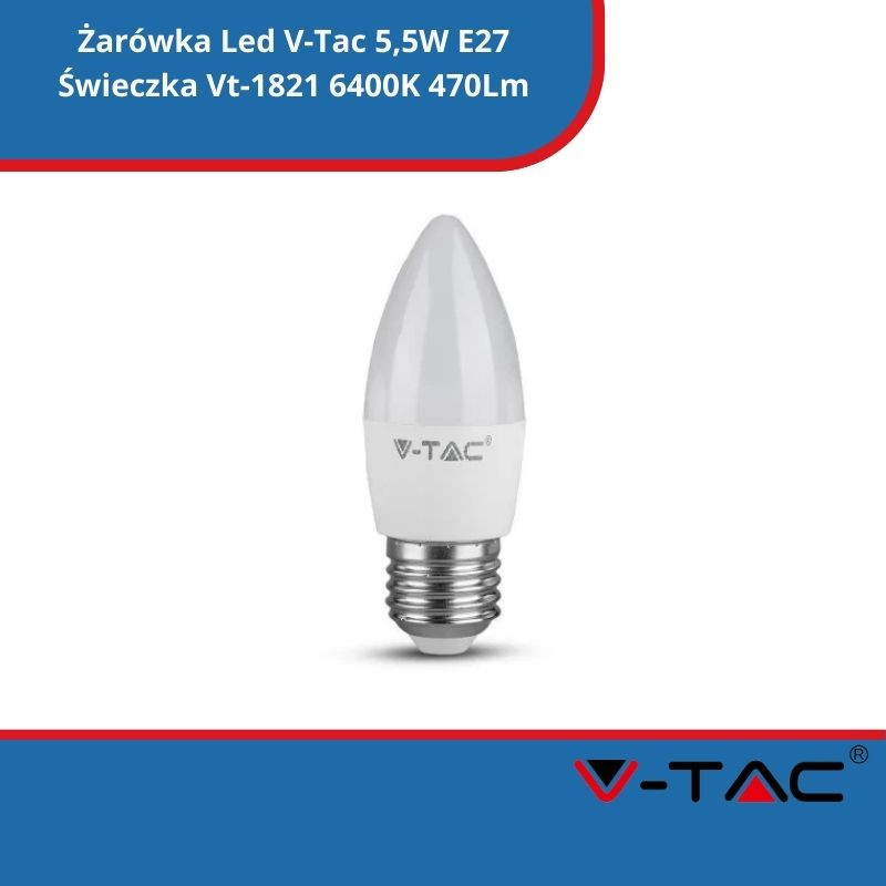 Żarówka Led V-Tac 4,5W E27 Świeczka Vt-1821 3000K 470Lm