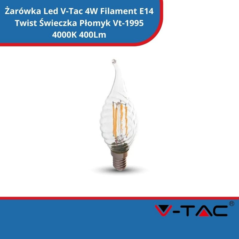 Żarówka Led V-Tac 4W Filament E14 Twist Świeczka Płomyk Vt-1995 4000K 400Lm