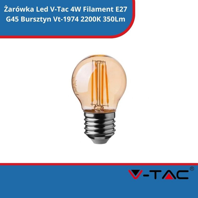 Żarówka Led V-Tac 4W Filament E27 G45 Bursztyn Vt-1974 2200K 350Lm