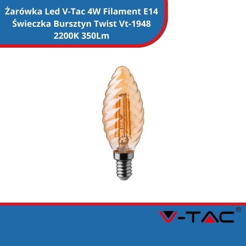 Żarówka Led V-Tac 4W Filament E14 Świeczka Bursztyn Twist Vt-1948 2200K 350Lm