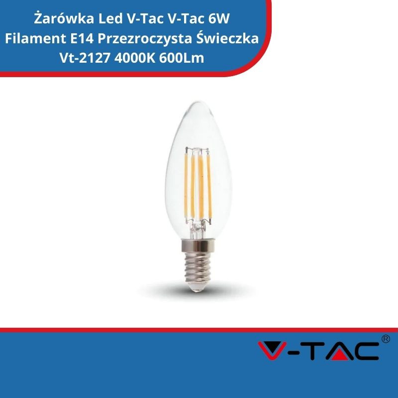 Żarówka Led V-Tac V-Tac 6W Filament E14 Przezroczysta Świeczka Vt-2127 4000K 600Lm