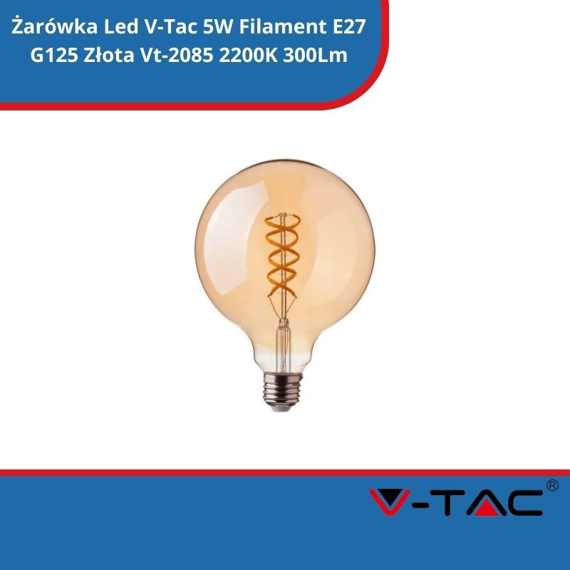 Żarówka Led V-Tac 5W Filament E27 G125 Złota Vt-2085 2200K 300Lm