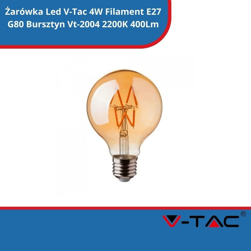 Żarówka Led V-Tac 4W Filament E27 G80 Bursztyn Vt-2004 2200K 400Lm