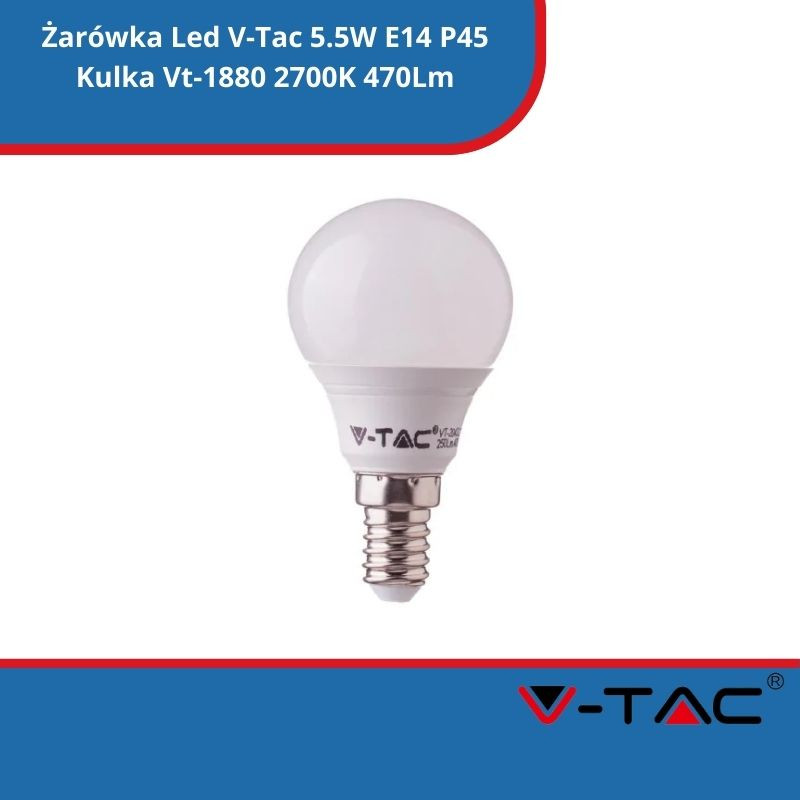 Żarówka Led V-Tac 5.5W E14 P45 Kulka Vt-1880 2700K 470Lm