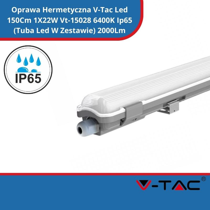 Oprawa Hermetyczna V-Tac Led 150Cm 1X22W Vt-15028 6400K Ip65 (Tuba Led W Zestawie) 2000Lm