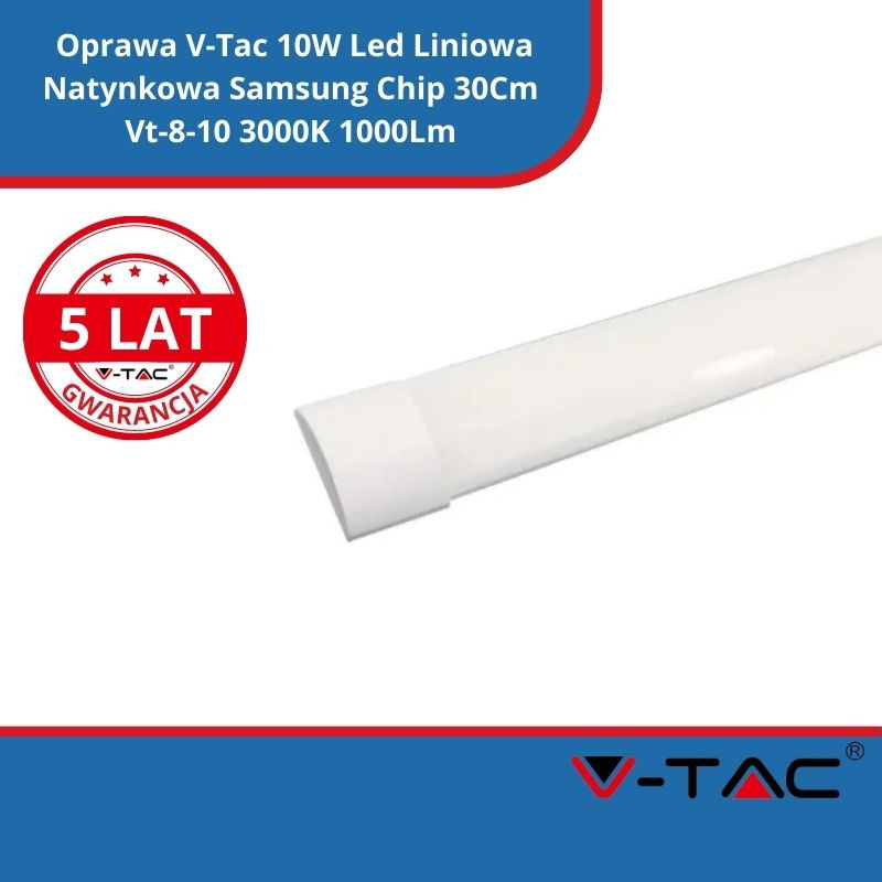 Oprawa V-Tac 10W Led Liniowa Natynkowa Samsung Chip 30Cm Vt-8-10 3000K 1000Lm 5 Lat Gwarancji