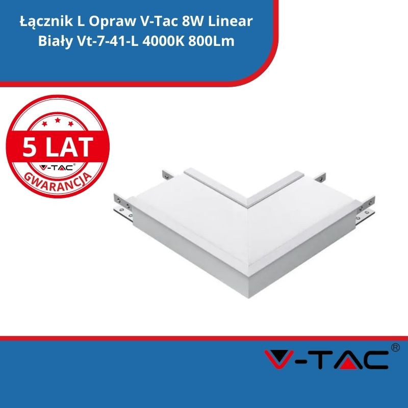 Łącznik L Opraw V-Tac 8W Linear Biały Vt-7-41-L 4000K 800Lm