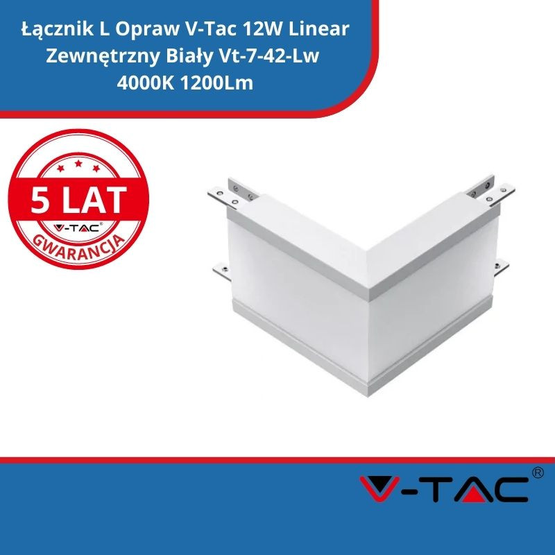 Łącznik L Opraw V-Tac 12W Linear Zewnętrzny Biały Vt-7-42-Lw 4000K 1200Lm