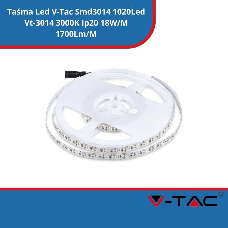Taśma Led V-Tac Smd3014 1020Led Vt-3014 3000K Ip20 18W/M 1700Lm/M