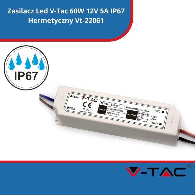 Zasilacz Led V-Tac 60W 12V 5A Ip67 Hermetyczny Vt-22061