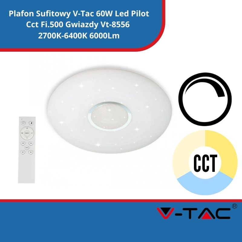 Plafon Sufitowy V-Tac 60W Led Pilot Cct Fi.500 Gwiazdy Vt-8556 2700K-6400K 6000Lm