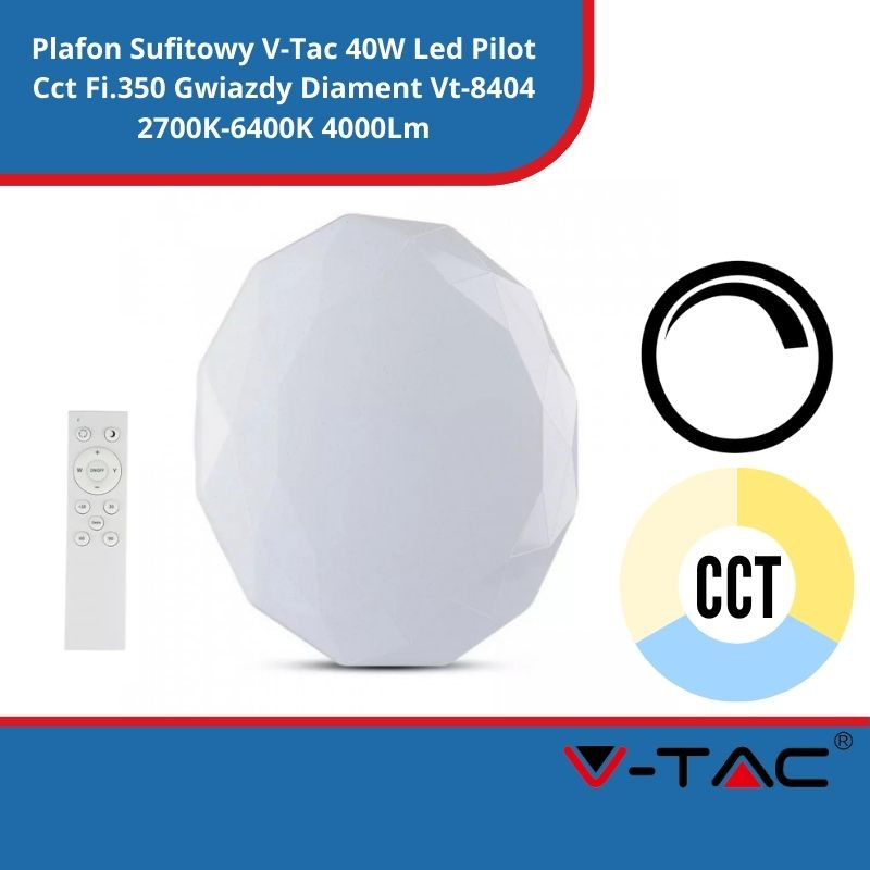 Plafon Sufitowy V-Tac 40W Led Pilot Cct Fi.350 Gwiazdy Diament Vt-8404 2700K-6400K 4000Lm