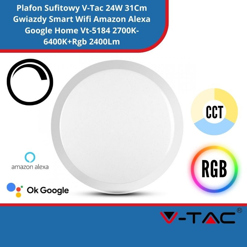 Plafon Sufitowy V-Tac 24W 31Cm Gwiazdy Smart Wifi Amazon Alexa Google Home Vt-5184 2700K-6400K+Rgb 2400Lm